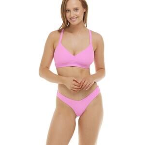 Body Glove 2 Piece Drew Bikini XL Pink Terry Ruched Cheeky Bottom Tie Back $130